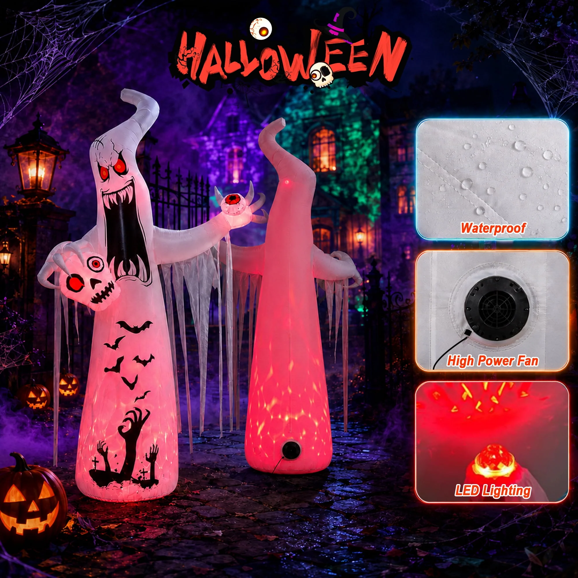 Faburo 12 ft Halloween Inflatable Ghost with Skull and Bleeding Eyeball, Outdoor Blow Up Yard Decoration for Party and Garden - Image 3 Faburo 12 ft Halloween Inflatable Ghost with Skull and Bleeding Eyeball, Outdoor Blow Up Yard Decoration for Party and Garden - Image 3