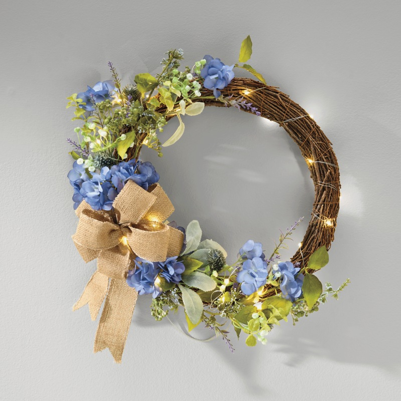 Outdoor Hydrangea and Lavender Semi-Wreath - MIDNIGHT VELVET CATALOG