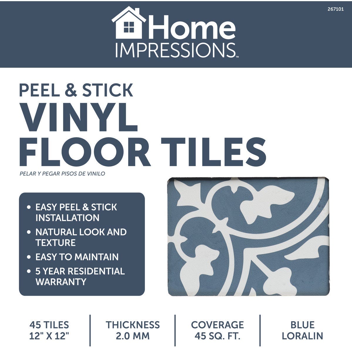 Home Impressions Blue Lorelin 12 In. x 12 In. Vinyl Floor Tile (45 Sq. Ft./Box)