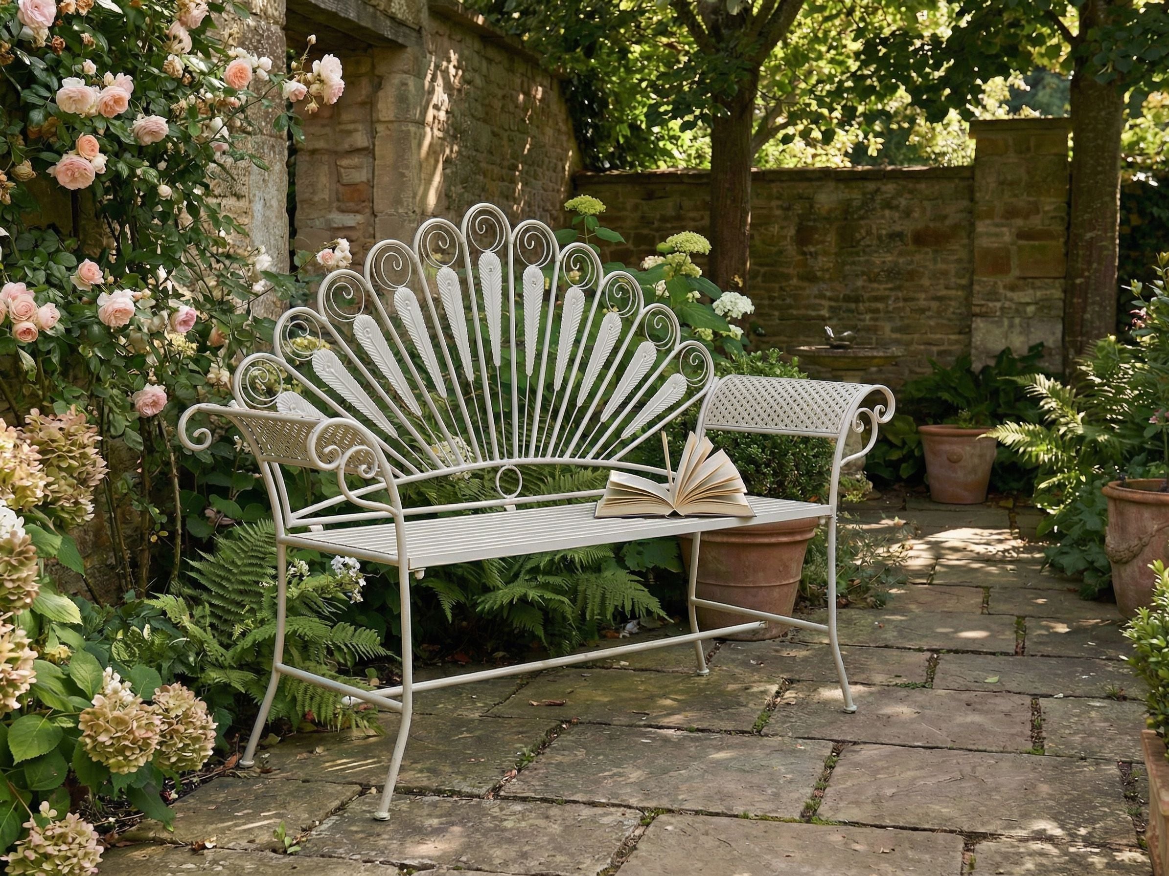 Garden Bench PAVIA 146 cm Metal Off-White