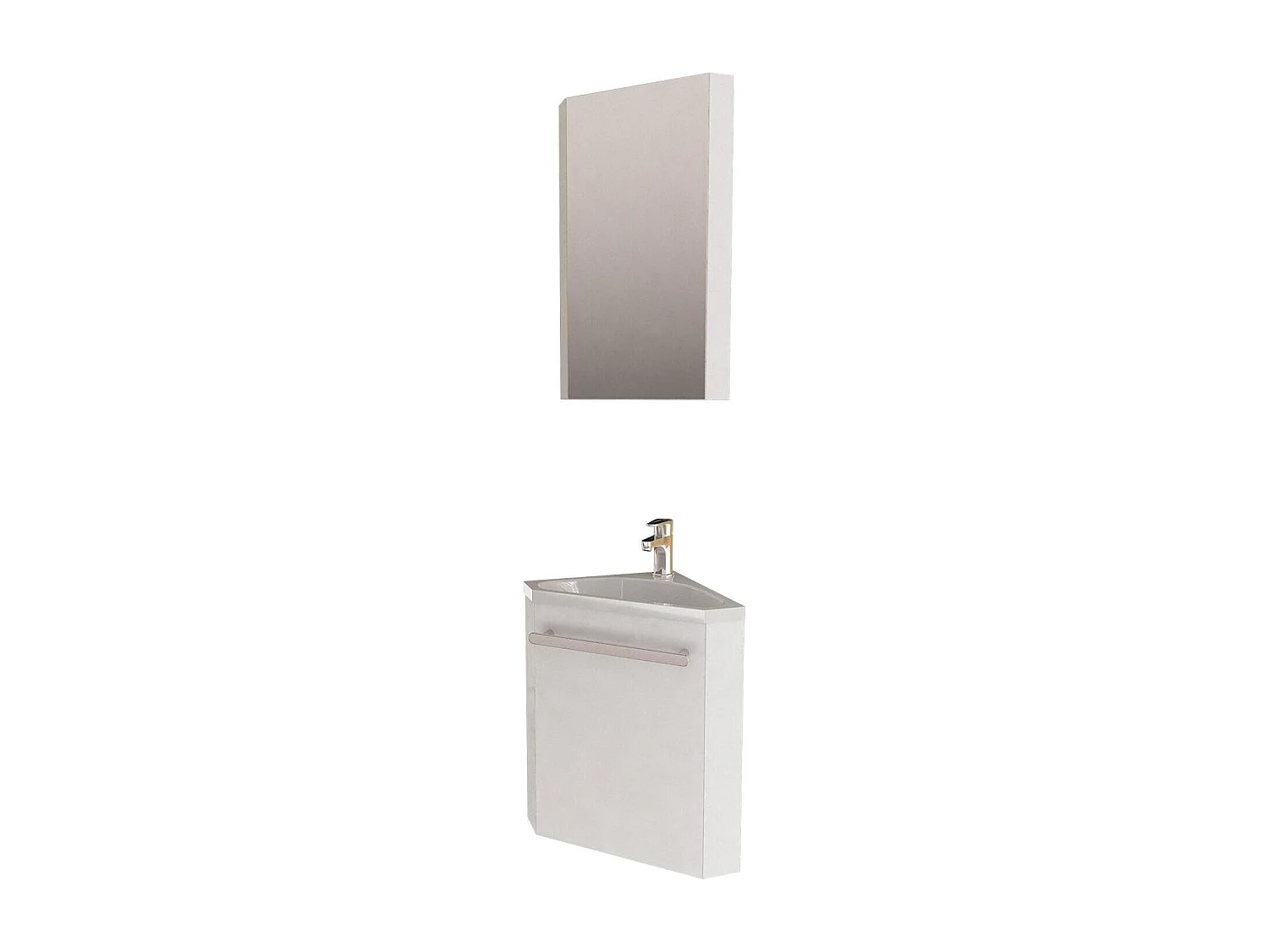 Ensemble lave-mains angle suspendu SKINO avec robinet et armoire d'angle