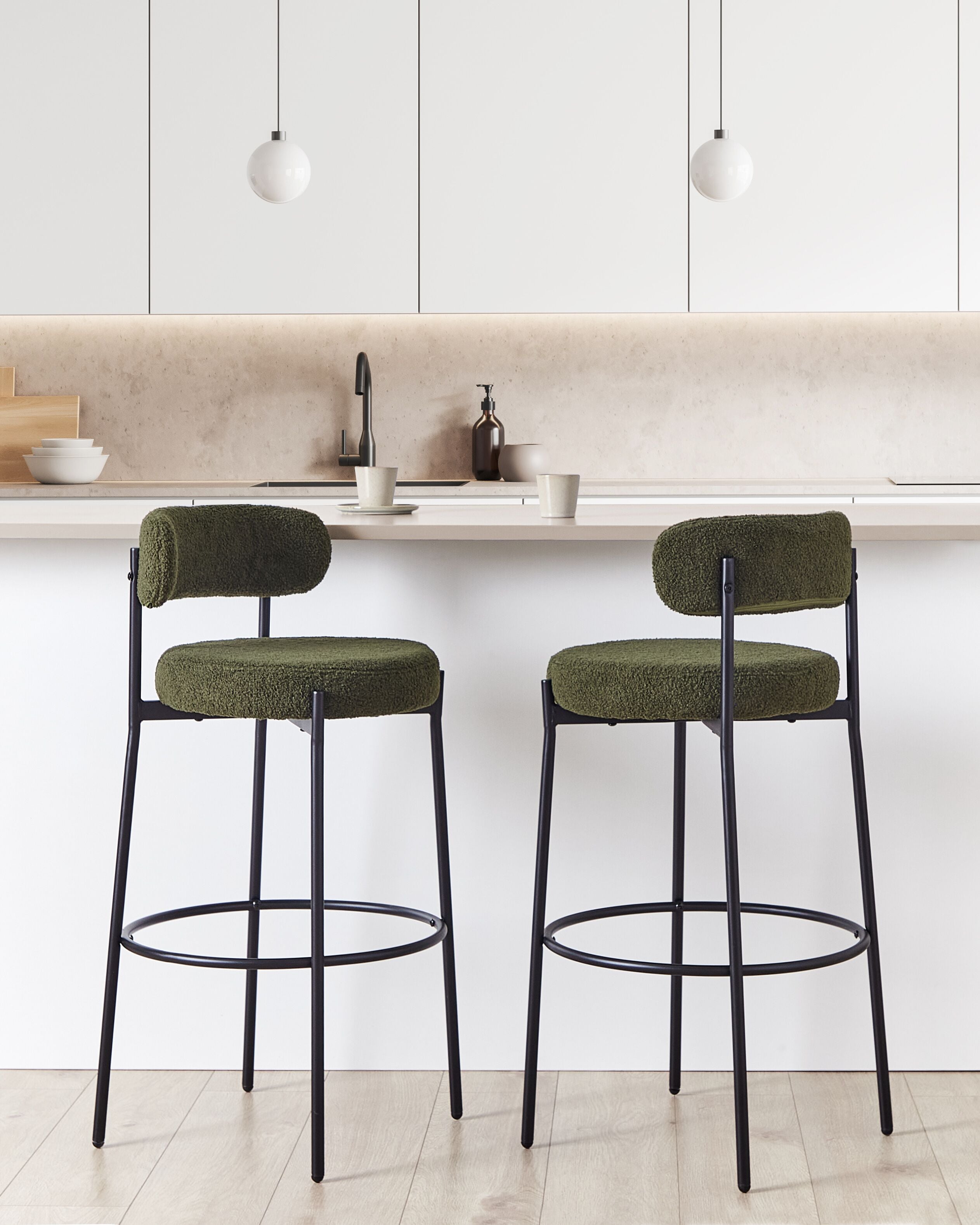Set of 2 Bar Chairs ALLISON Boucle Green