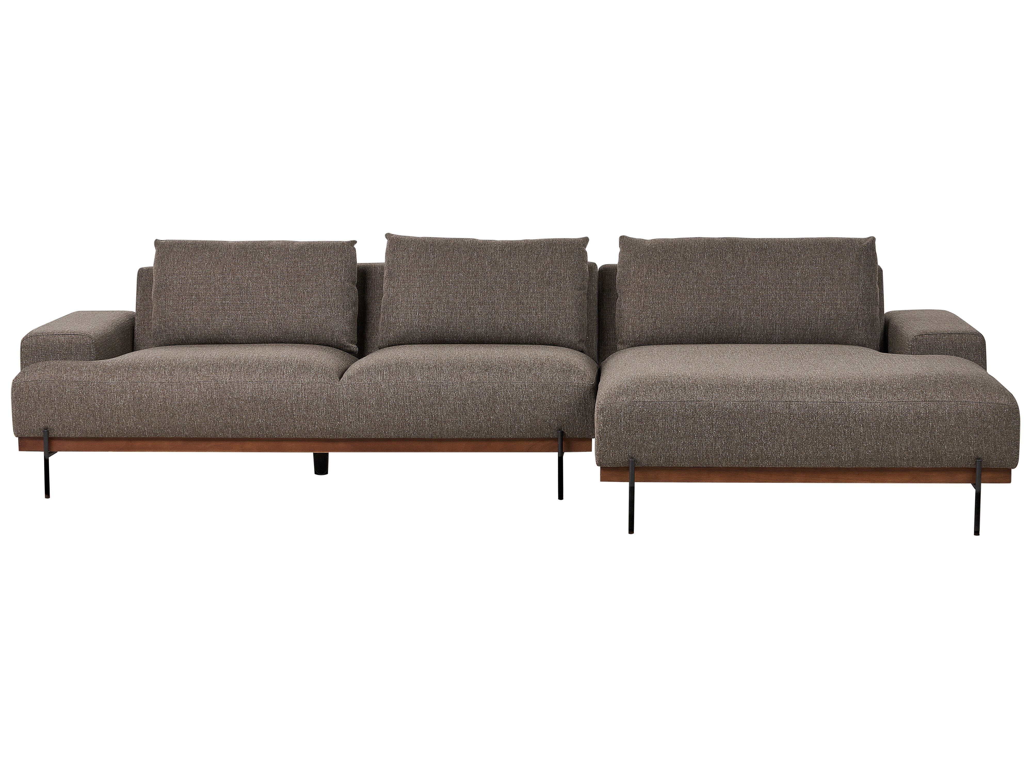 Corner Sofa 4 Seater MARIFERD Fabric Brown Left Hand