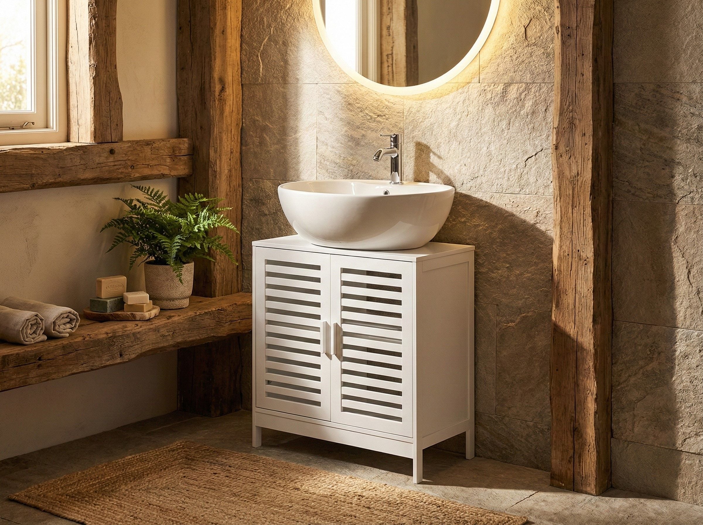 Vanity Unit MISSOULA Bamboo 60 cm White