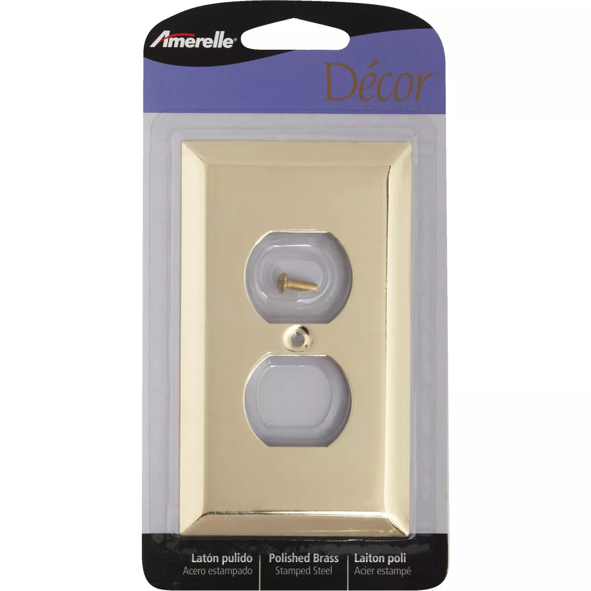 Amerelle 1-Gang Stamped Steel Outlet Wall Plate, Polished Brass