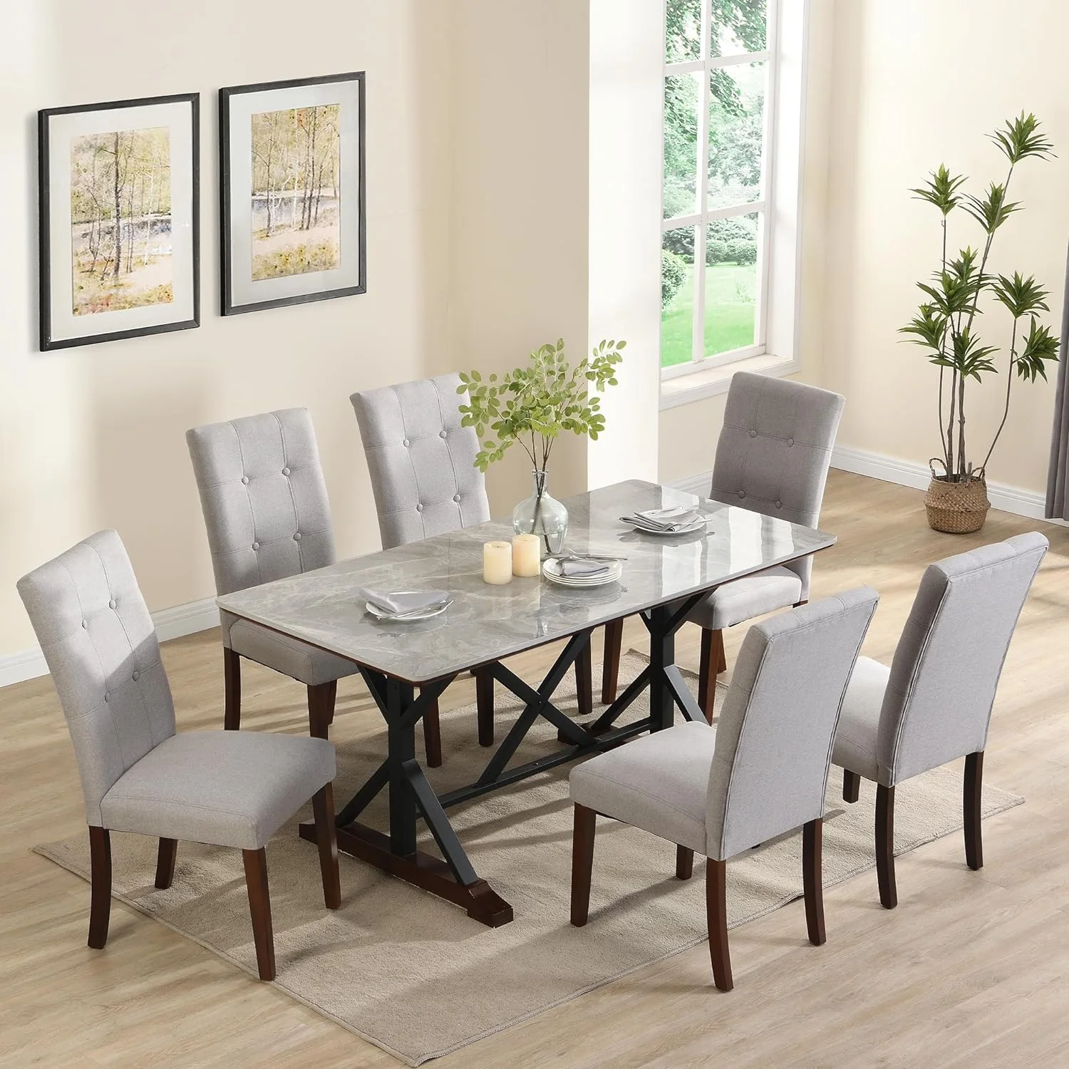 Sumdeal 5-Piece Farmhouse Dining Table Set, Wood Round Extendable Dining Table and 4 Upholstered Dining Chairs (Espresso-1Table 4 Chairs) - Image 17