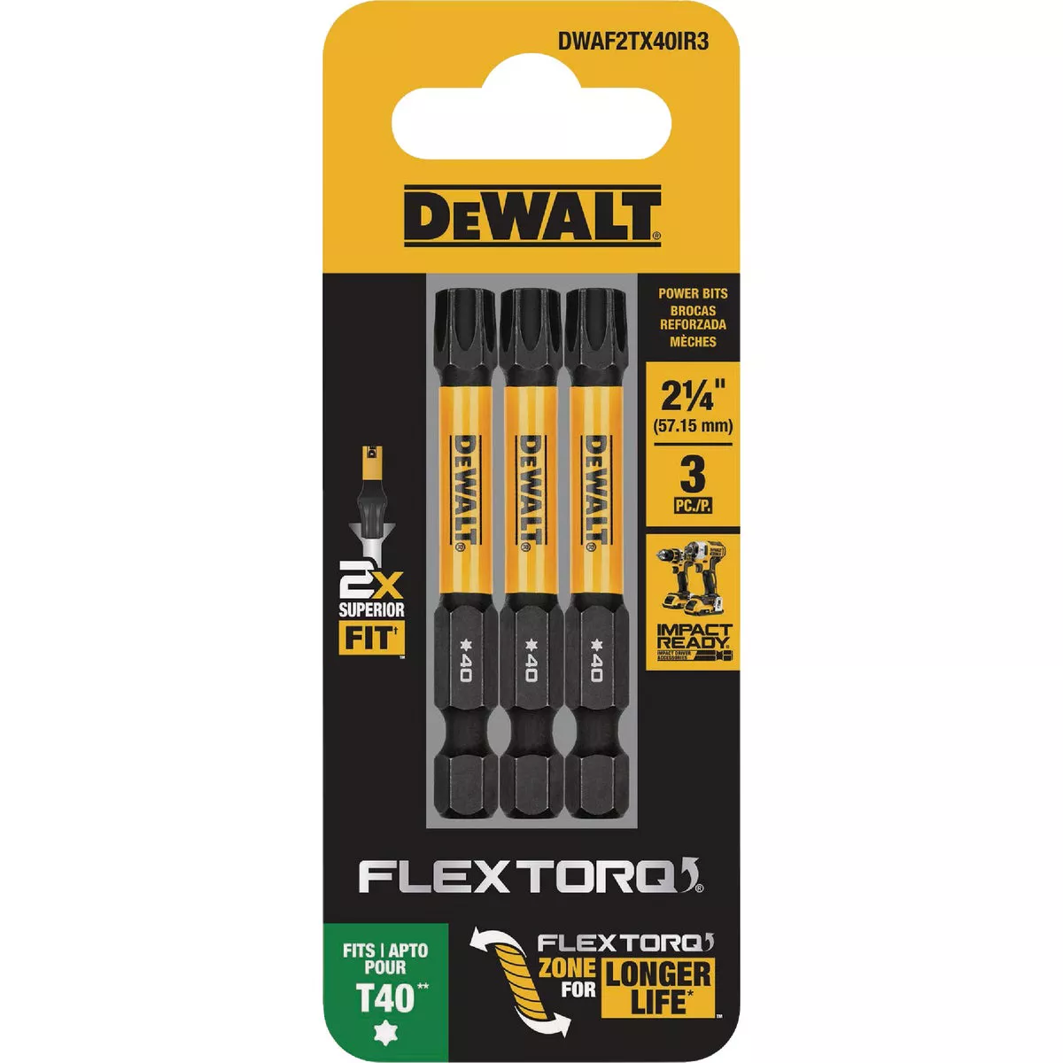 DEWALT FlexTorq 2 In. T40 TORX Impact Screwdriver Bit (3-Pack)