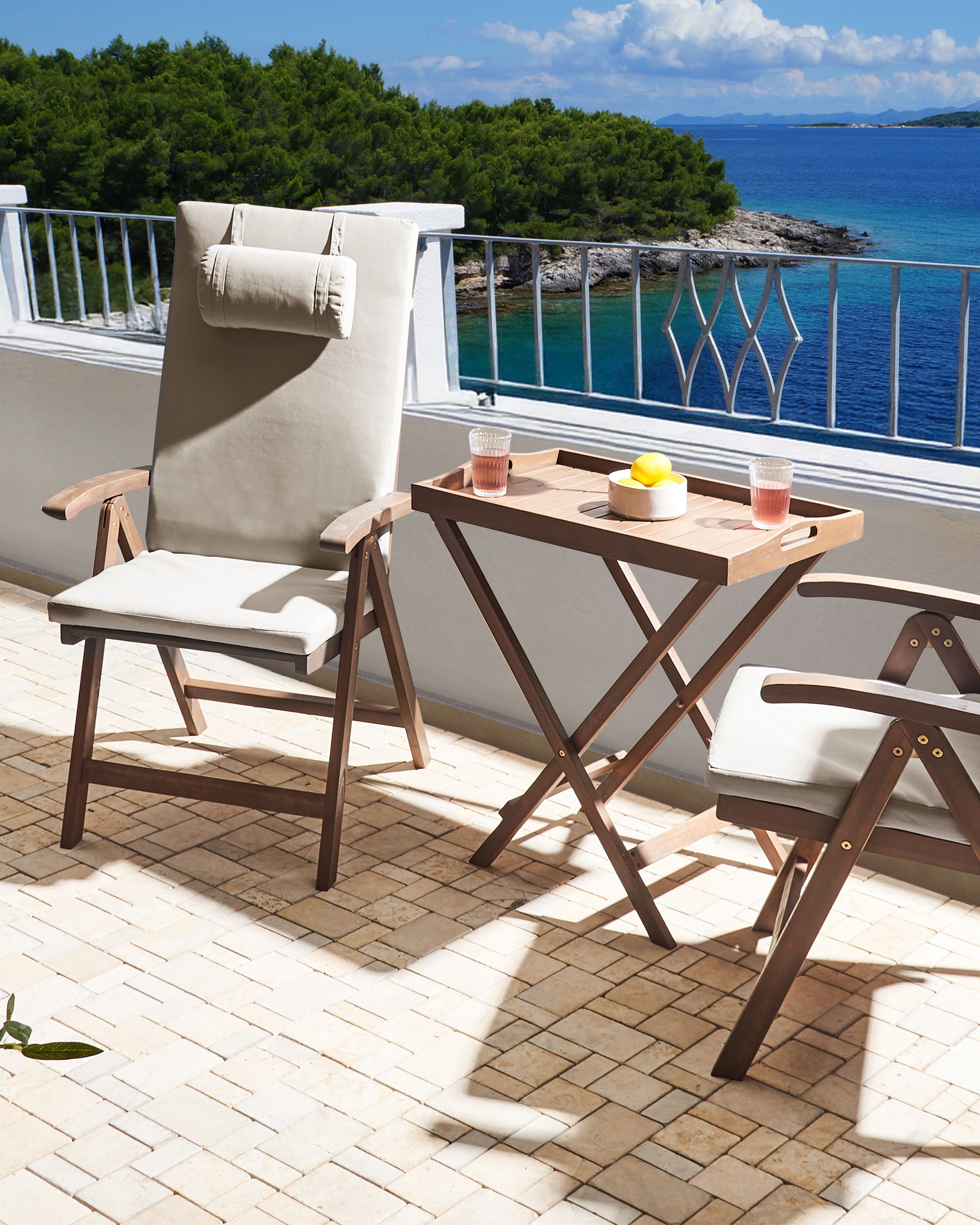 Set of 2 Garden Chairs with Cushions AMANTEA PREMIUM Acacia Wood Taupe