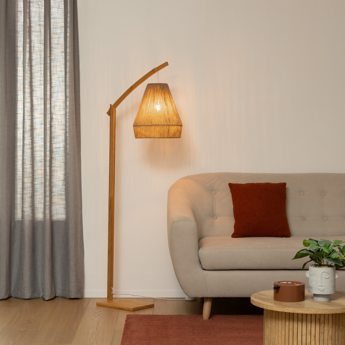 Arc floor lamp "Palm" Bamboo, H.158 cm