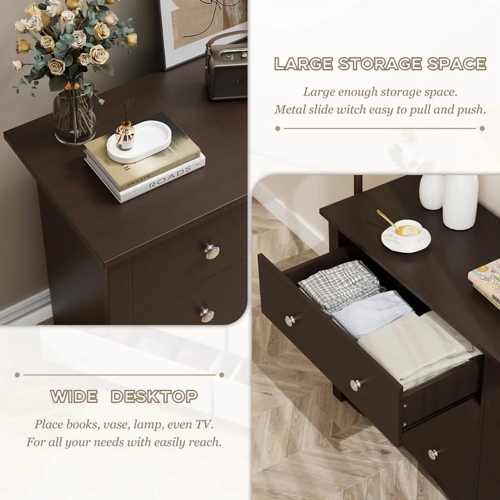 Lumihaven Rustic Modern Chest of 6 Drawers,Extra Wide Double Dresser for Master Bedroom or Nursery Storage,Black - Image 10