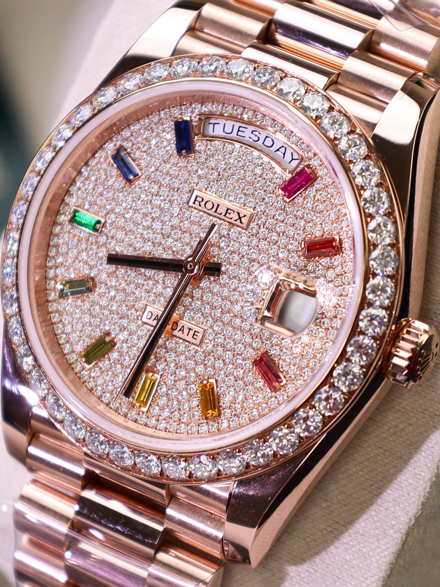 Rolex Day-Date Copies Watches Moissanite Diamonds + 18K Gold Wrapped Custom GM Factory 40mm - Elite Watch Atelier