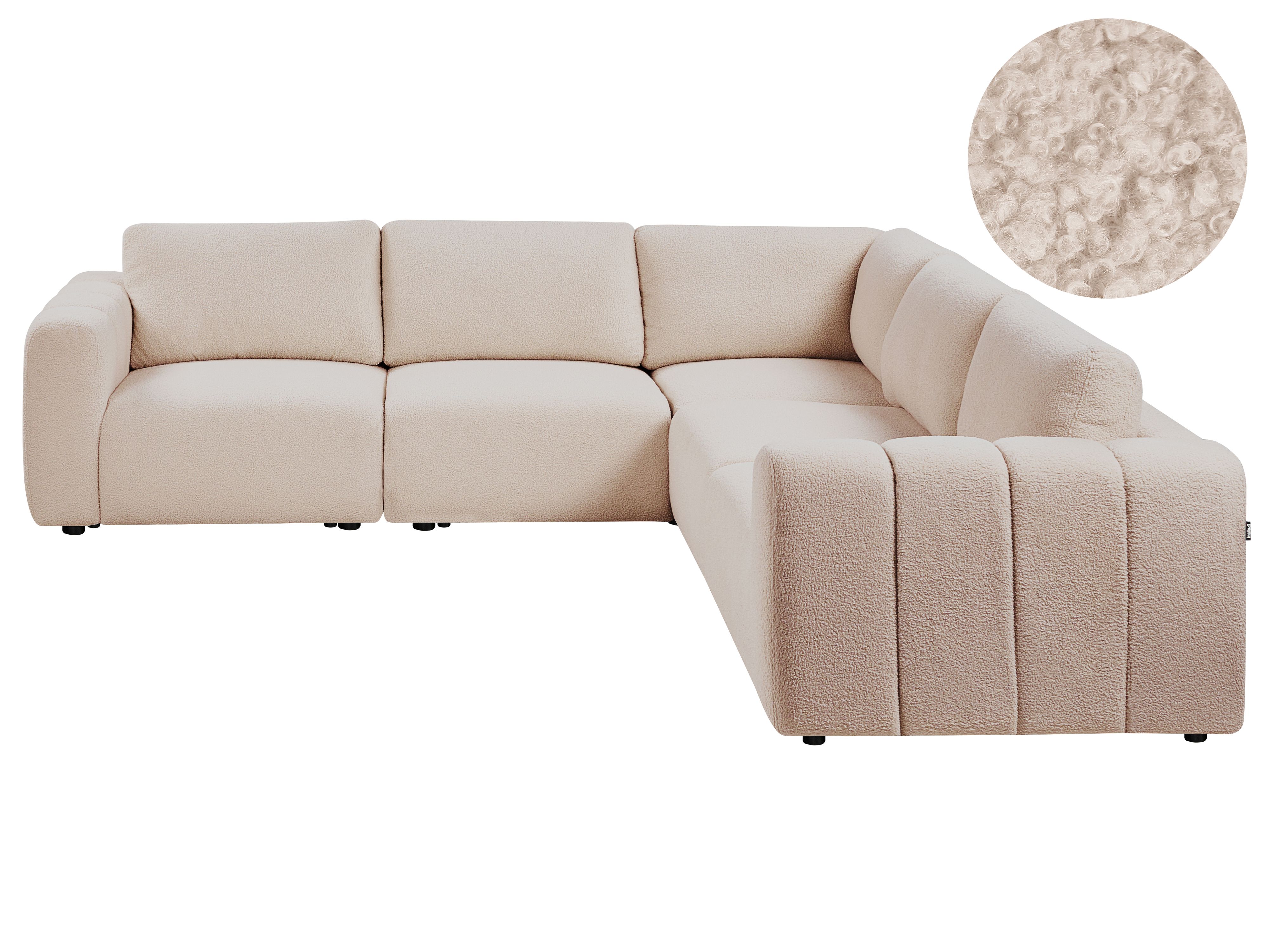 Modular Corner Sofa 5 Seater KIVVIK Boucle Beige Left Hand