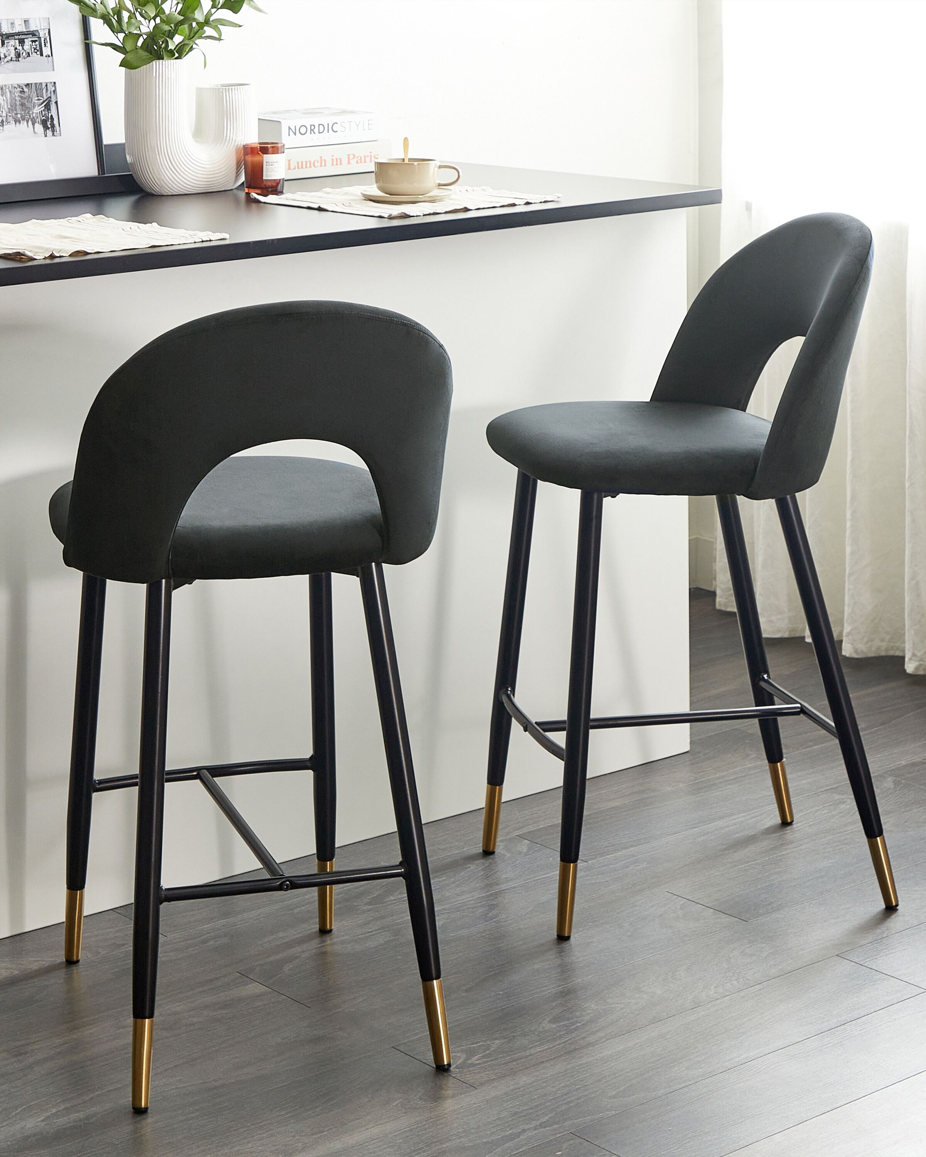 Set of 2 Bar Chairs FALTON Velvet Black