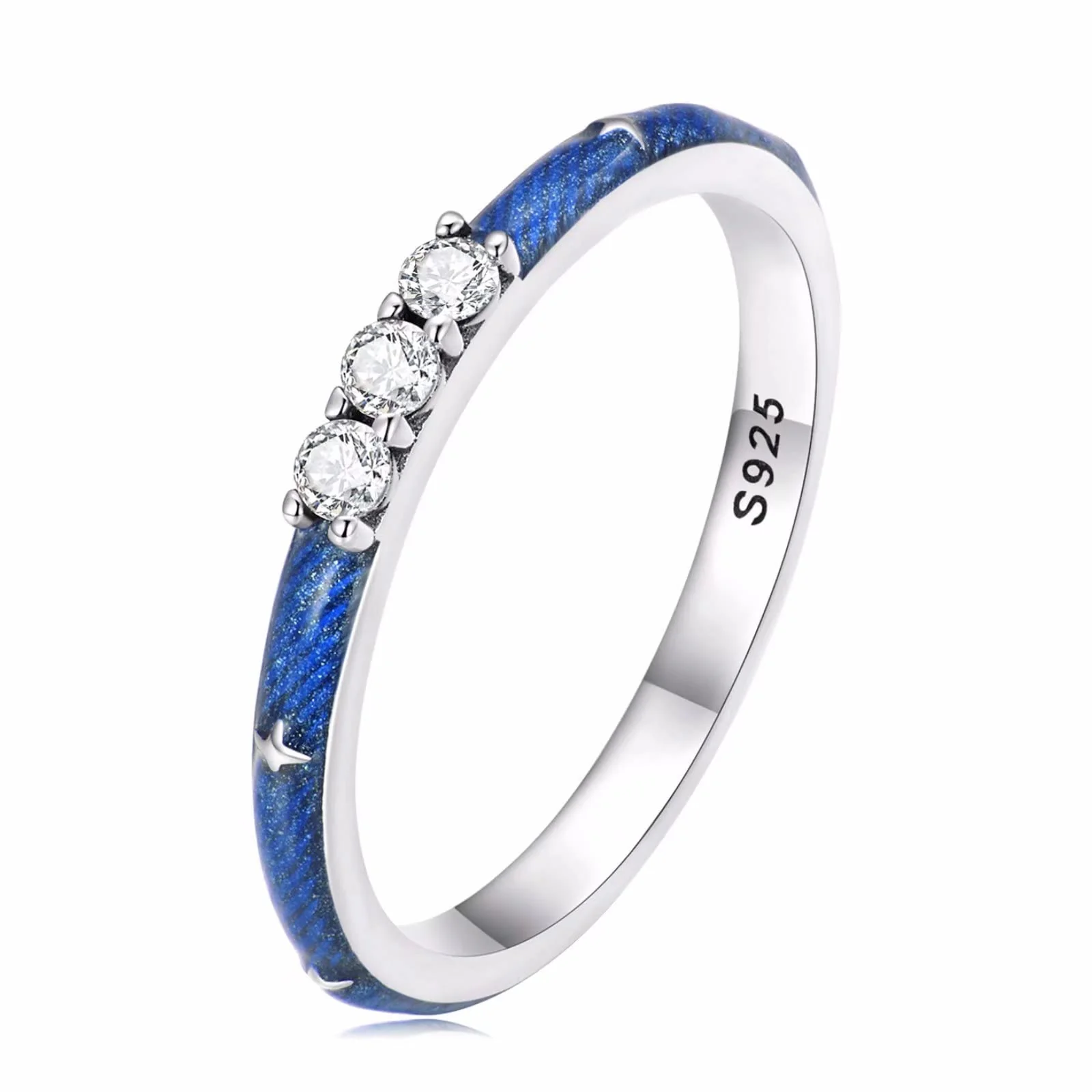 2mm Enamel Stackable Rings for Women Girl, 925 Sterling Silver Eternity Wedding Engagement Bands Rings Sparkling Cubic Zirconia Promise Rings