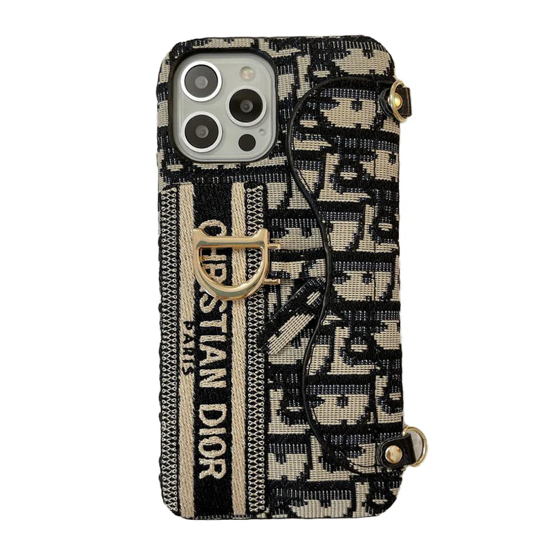 CD Black & Grey Fabric Card Bag Crossbody iPhone Case - Wholesale & Influencer