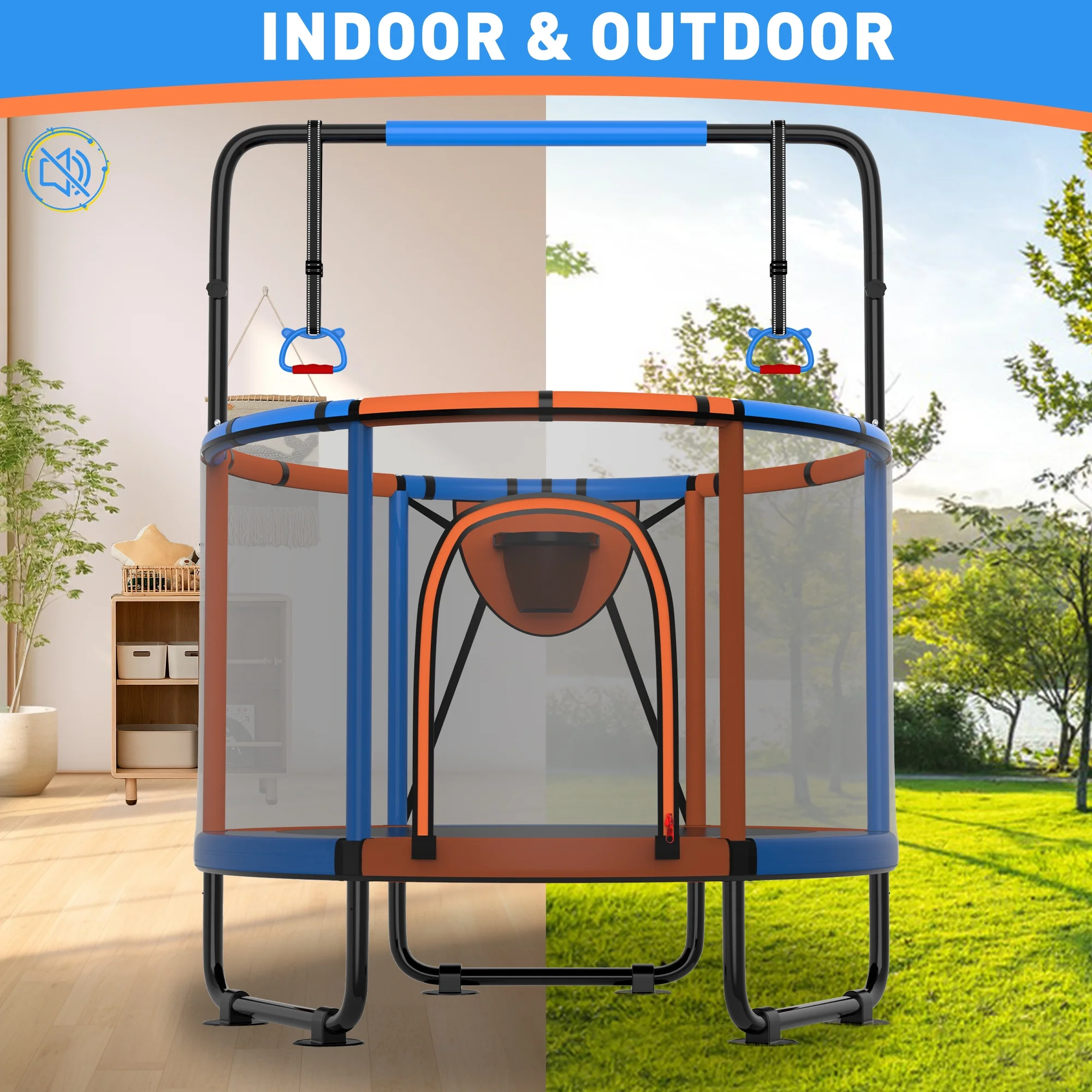 CITYLE Trampoline for Kids 600LBS 60'' 5FT Toddler Trampoline Indoor Outdoor with Basketball Hoop, Swing, Adjustable Bar, Mini Small Trampoline with Enclosure, Gifts for Toddlers, Boys & Girls - Image 55
