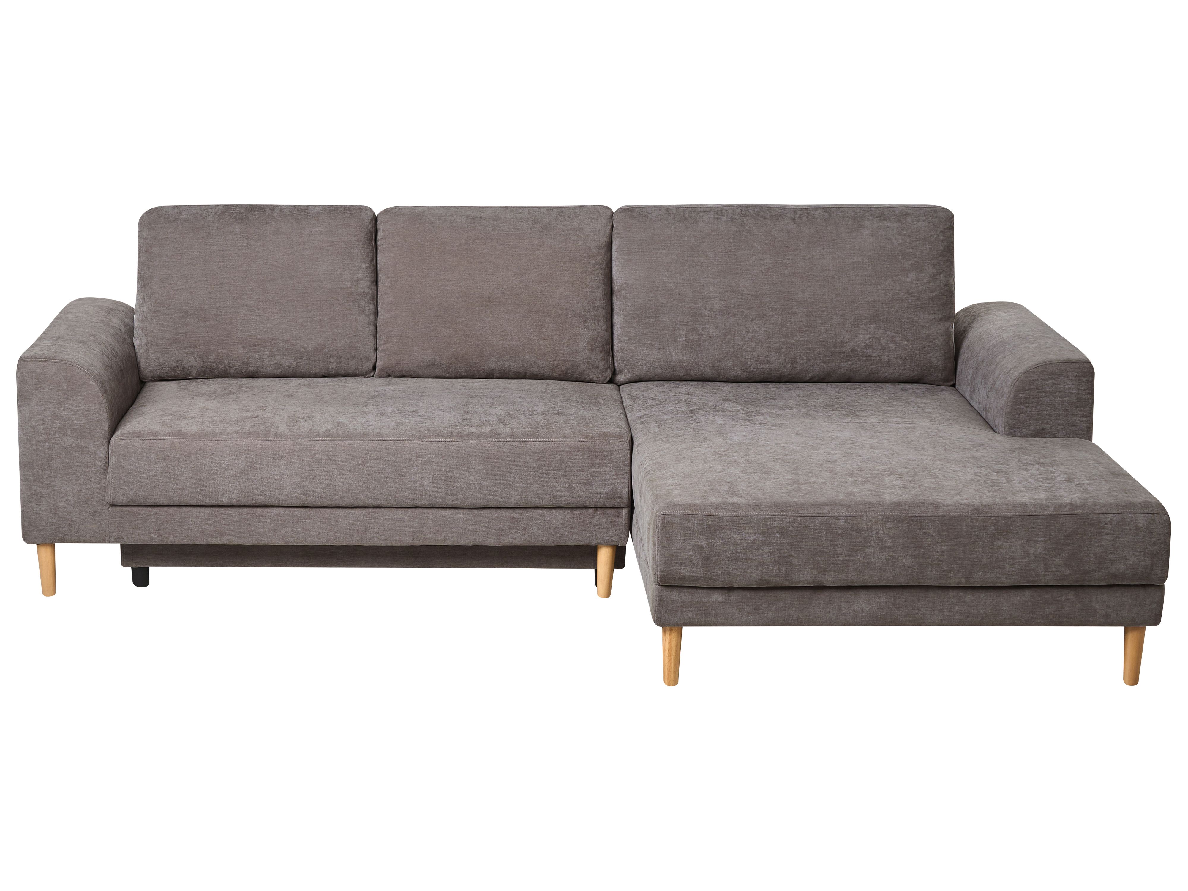 Corner Sofa Bed 3 Seater NUBORG Chenille Taupe with Storage Left Hand