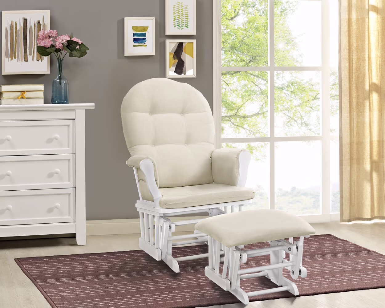 Angel Line Windsor Glider and Ottoman, Natural Finish with Gray Cushions - Image 7