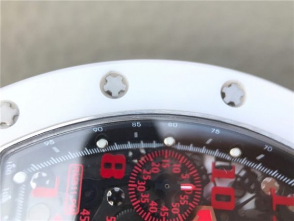 Replica Richard Mille RM011 RG White Ceramic Felipe Massa Black Inner Bezel White Rubber Strap A7750 - Top club