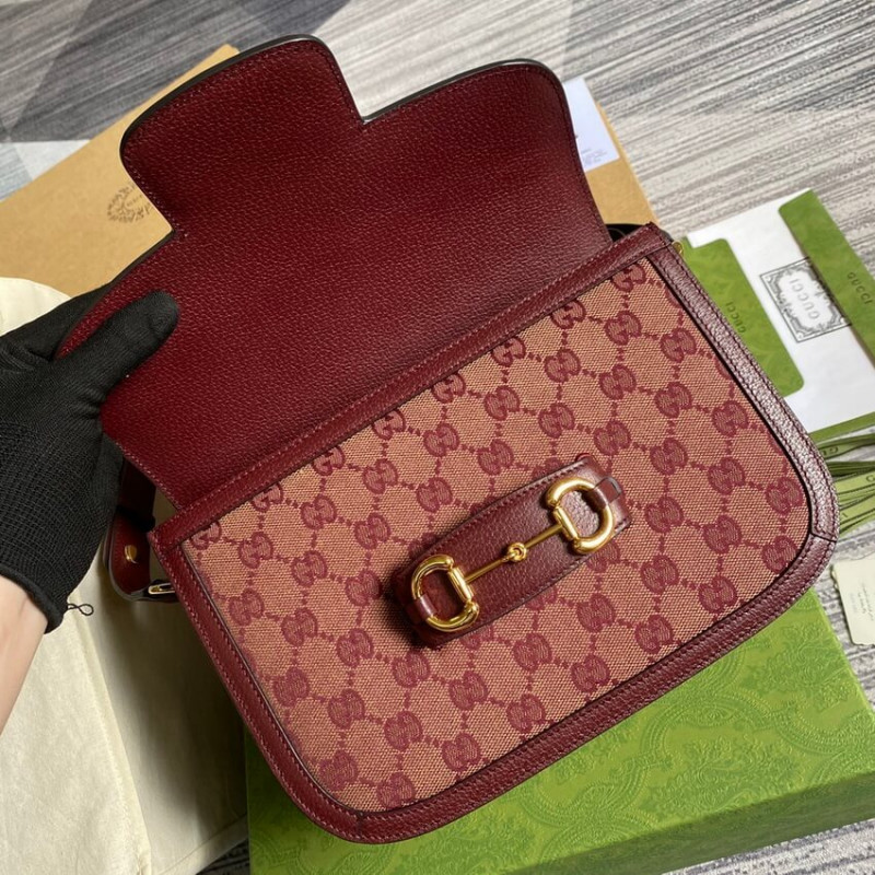 Replica Gucci Horsebit 1955 Small Bag 602204 In Burgundy Gg Canvas1:1High-quality replica