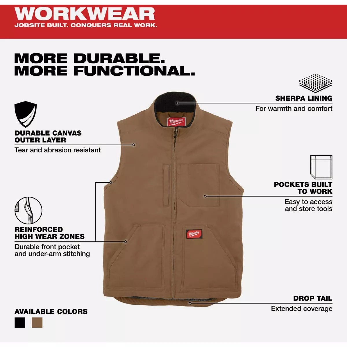 Milwaukee Unisex 2XL Brown Sherpa Lined Canvas Heavy-Duty Vest