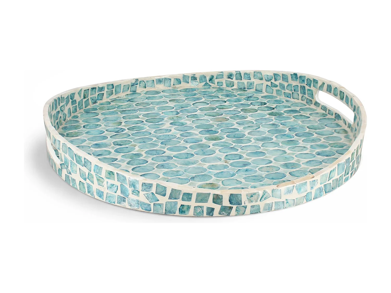 Now's Home - Plateau Rond Av Poignée Coquille De Nacre Bleu 45x45x6cm Solna