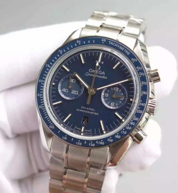 Replica Omega Speedmaster Moonwatch Co-Axial Blue Dial SS Bracelet A9300 - Elite Watch Atelier