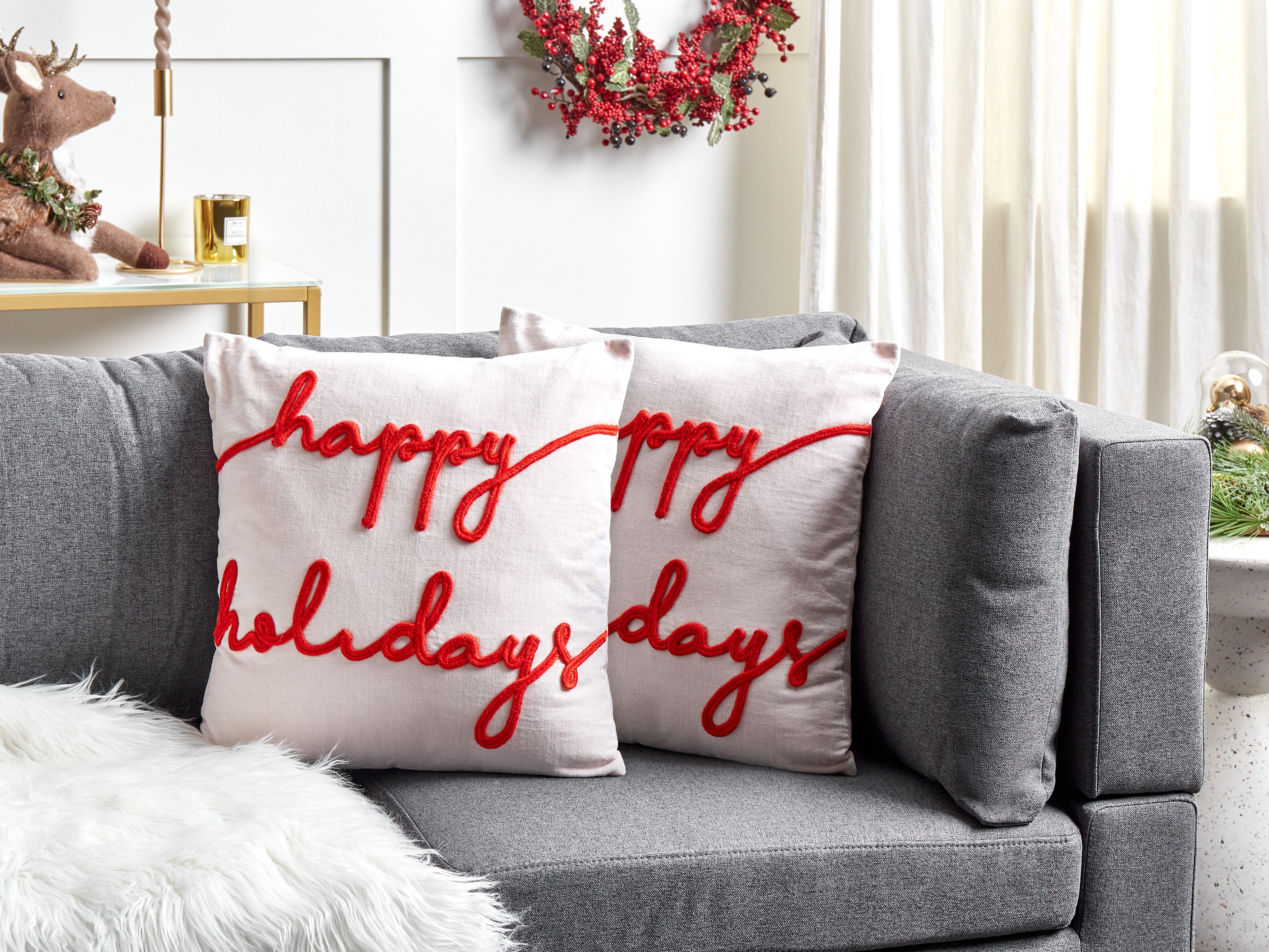 Set of 2 Decorative Cushions EXACUM Velvet 45 x 45 cm White Christmas Motif