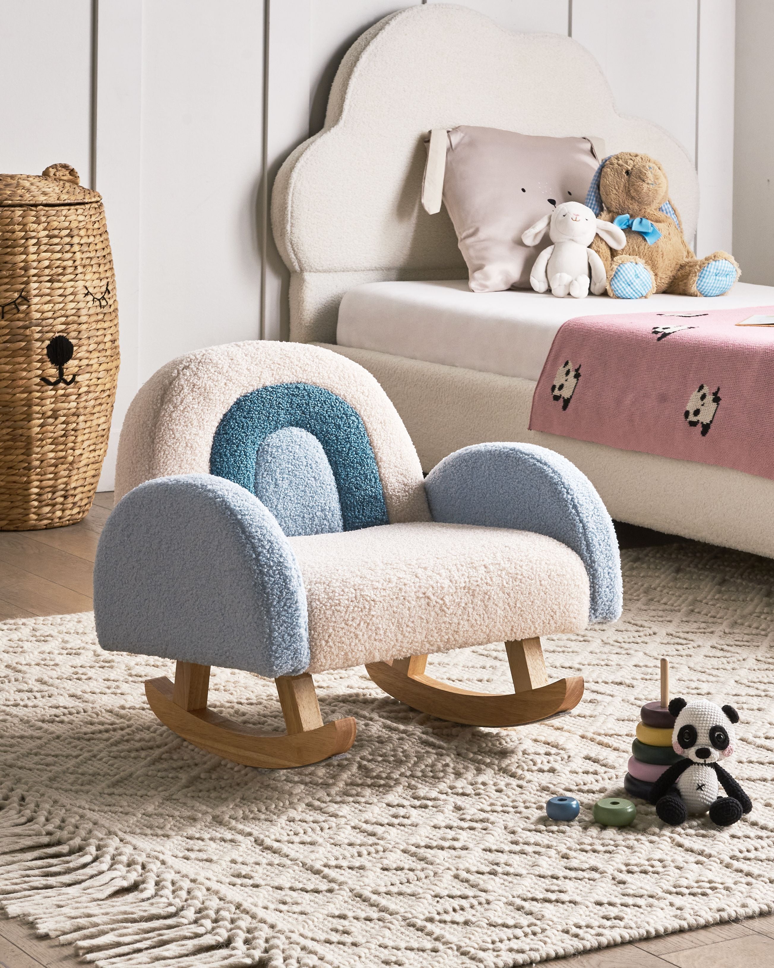 Kids Rocking Chair Rainbow OMBO Boucle Light Blue
