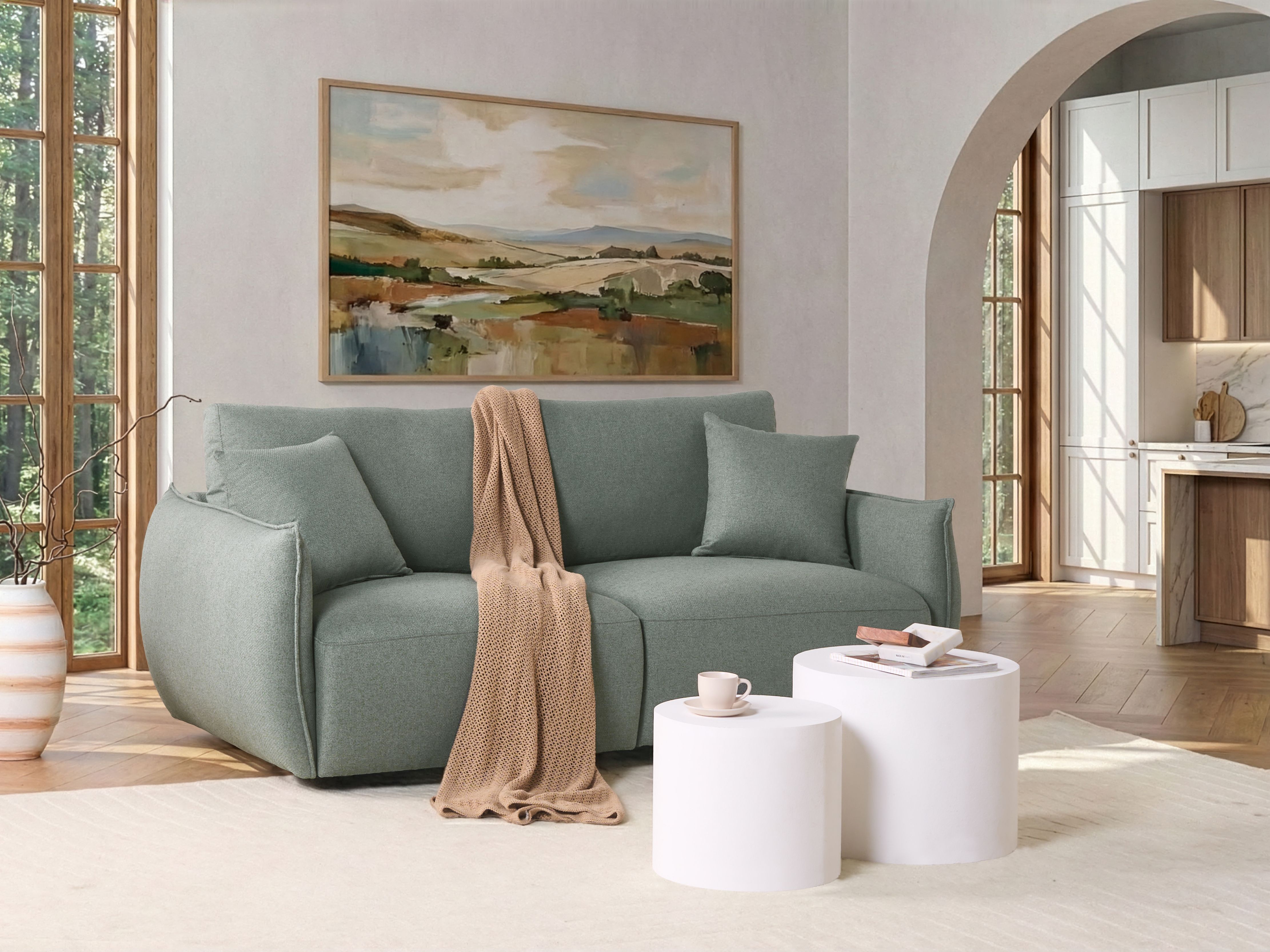 Modular Sofa 2 Seater MESNALI Fabric Green