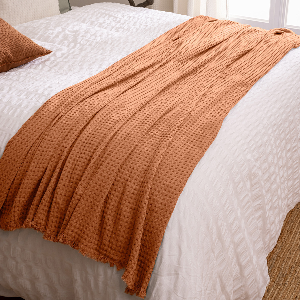 "Widdy" bedspread, cotton Terracotta pink, 130x180 cm