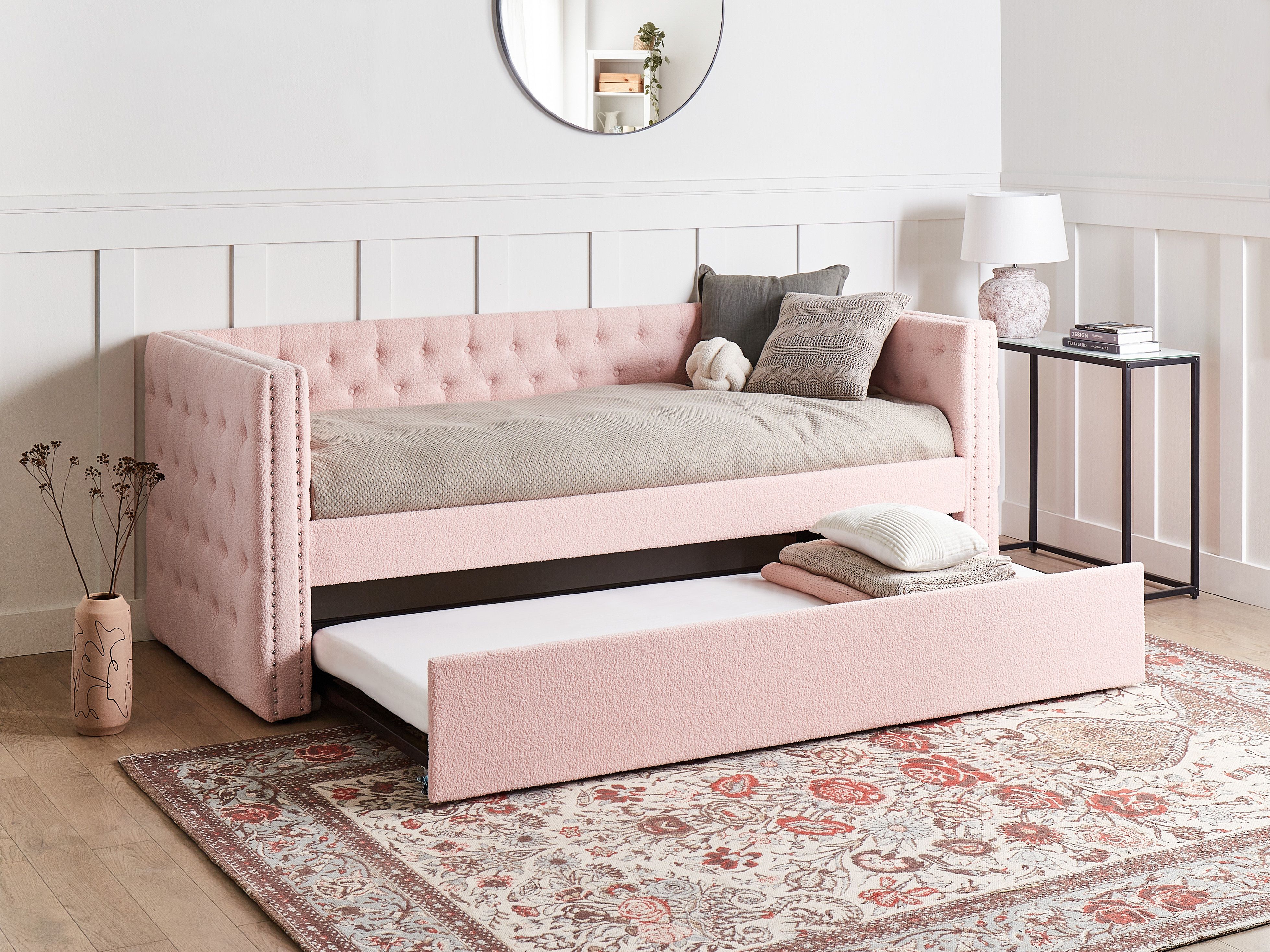 Trundle Bed Boucle GASSIN 90 x 200 cm (EU Single) Pastel Pink