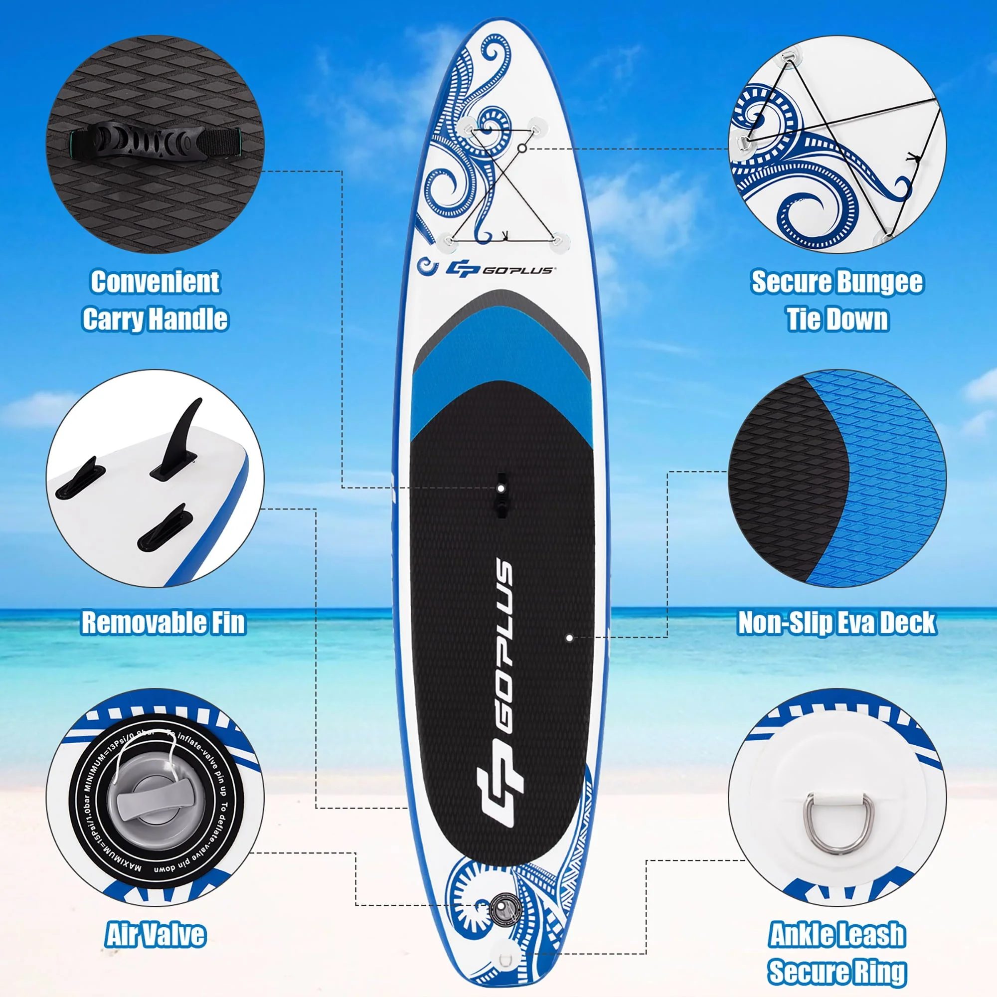 Goplus 10.5’ Inflatable Stand Up Paddle Board 6" Thick SUP W/Carrying Bag Aluminum Paddle - Image 5