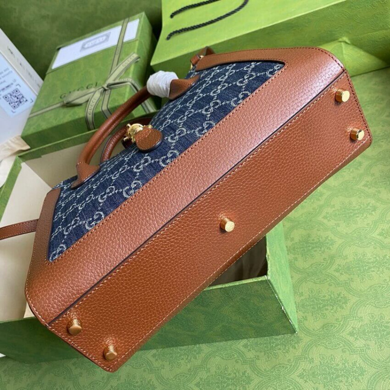 Replica Gucci Jackie 1961 Medium Tote Bag In Blue Denim 6490161:1High-quality replica