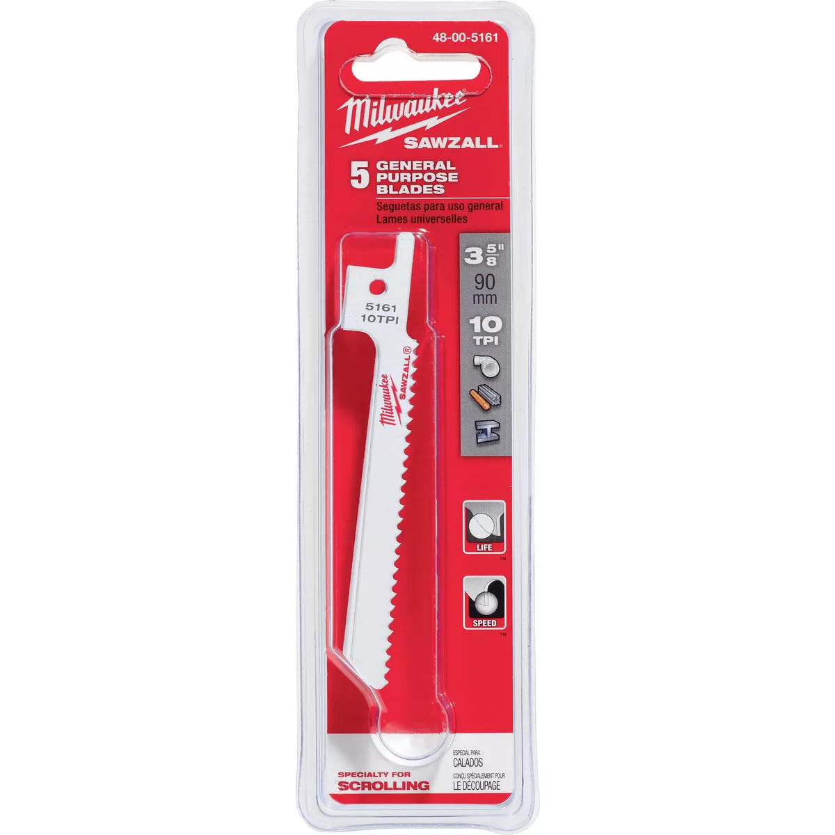 Milwaukee SAWZALL 3-5/8 In. 10 TPI Plaster Reciprocating Saw Blade (5-Pack)