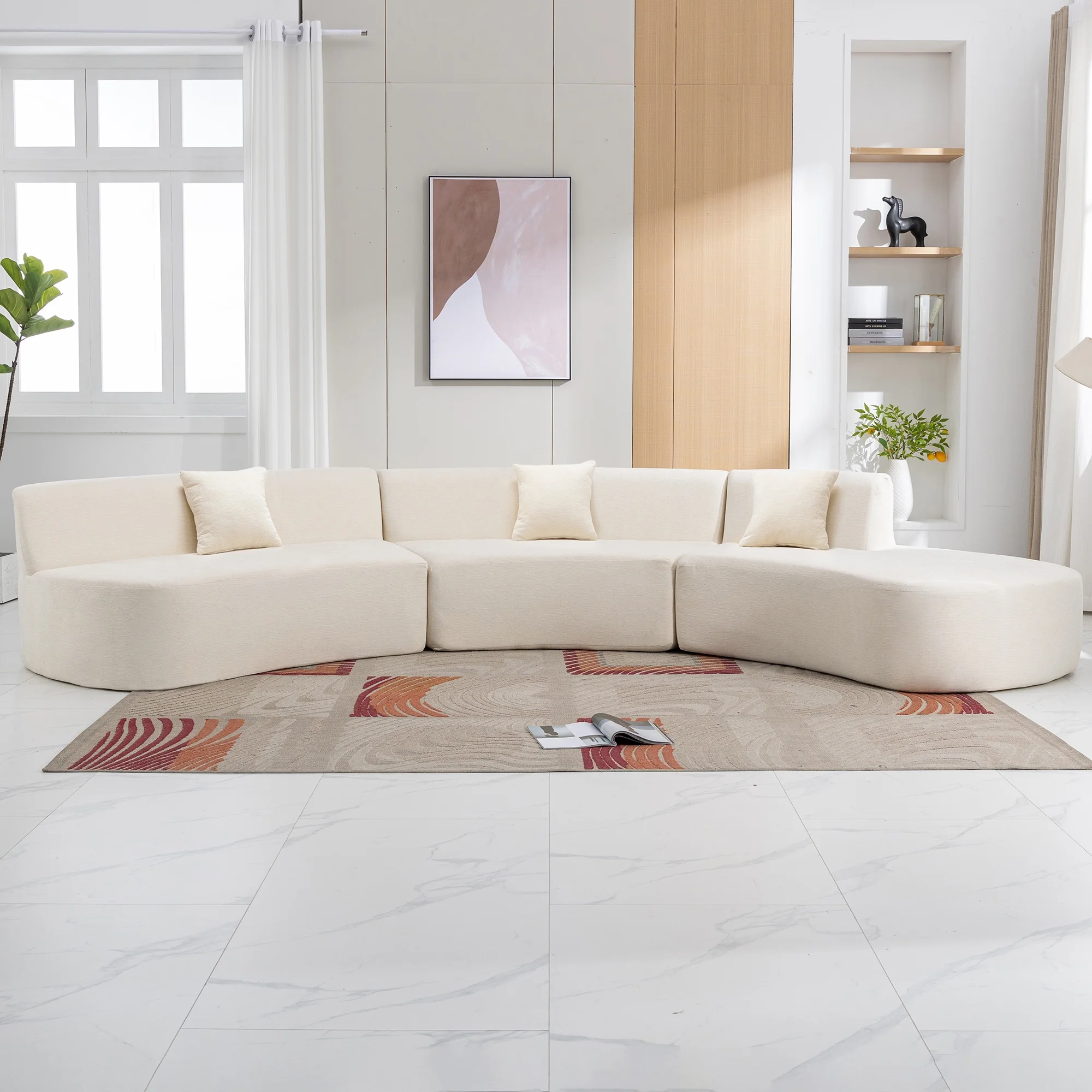 Harper & Bright Designs Modern Curved Floor Sofa Set, Modular Sectional Sponge Couch for Living Room, 2 PC Free Combination No Assembly Foam-Filled Sofa, Beige - Image 30