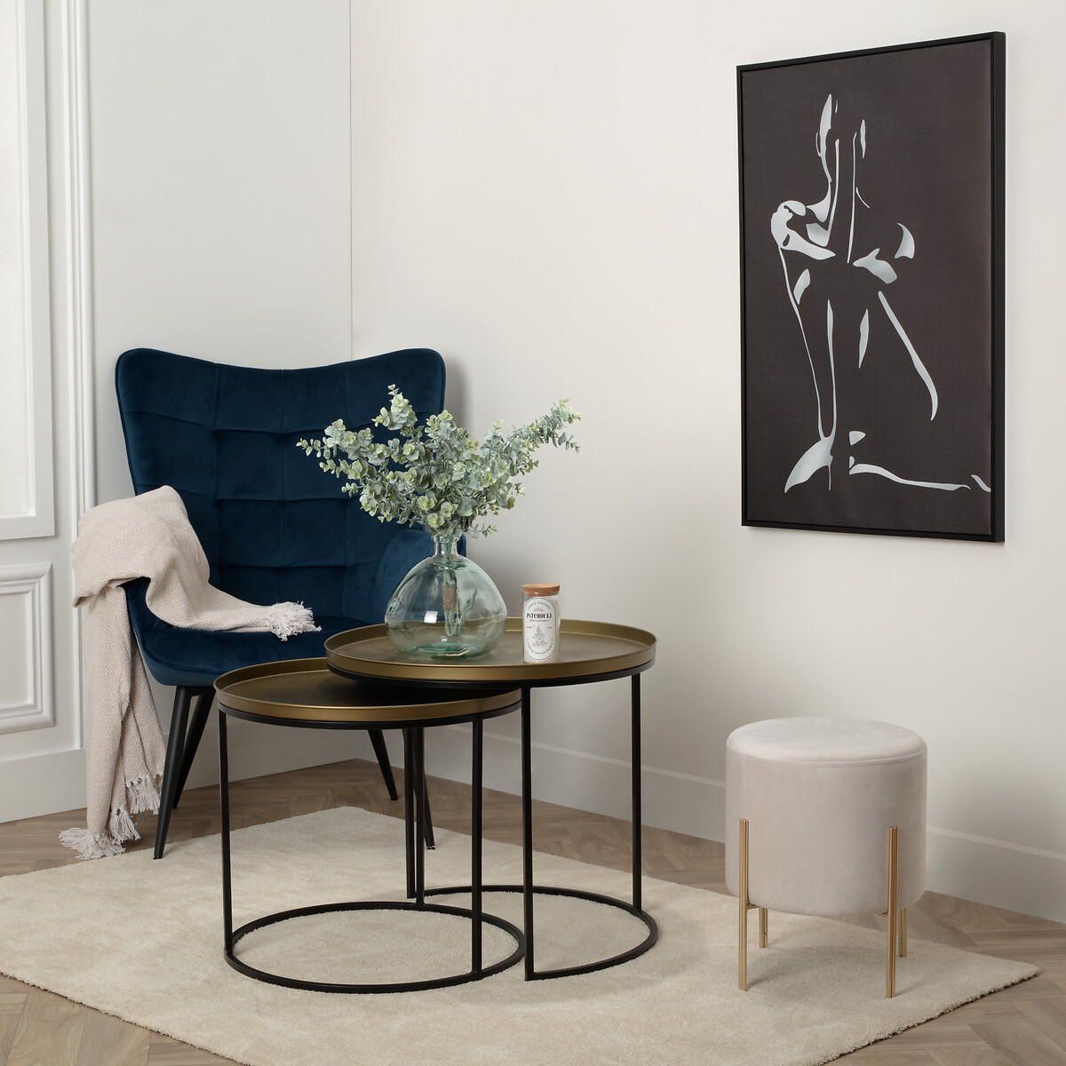 Stool "Living" Velvet, Ivory White