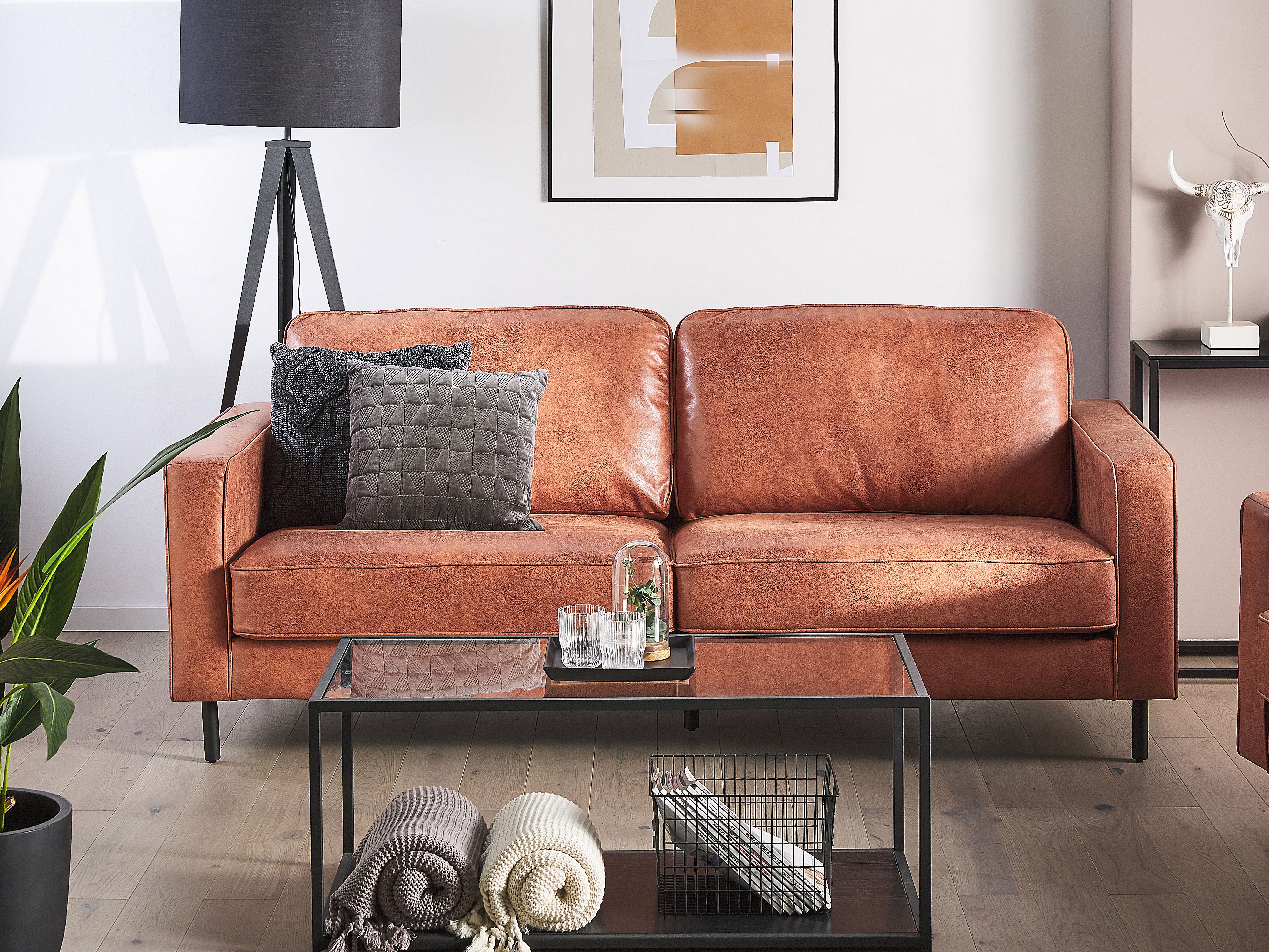 Sofa 3 Seater SAVALEN Faux Leather Golden Brown