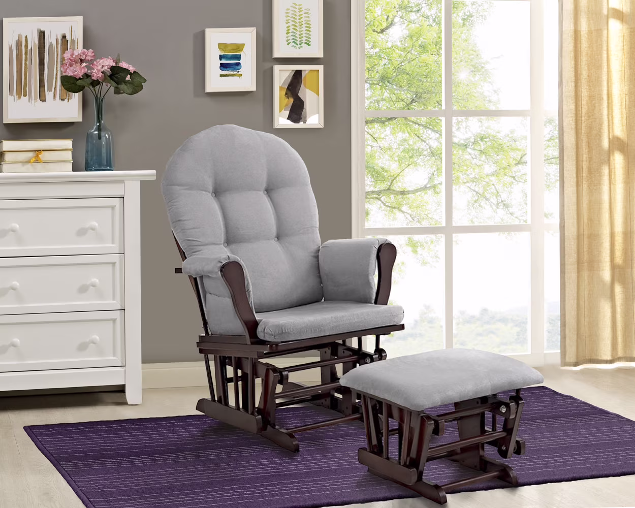 Angel Line Windsor Glider and Ottoman, Natural Finish with Gray Cushions - Image 23