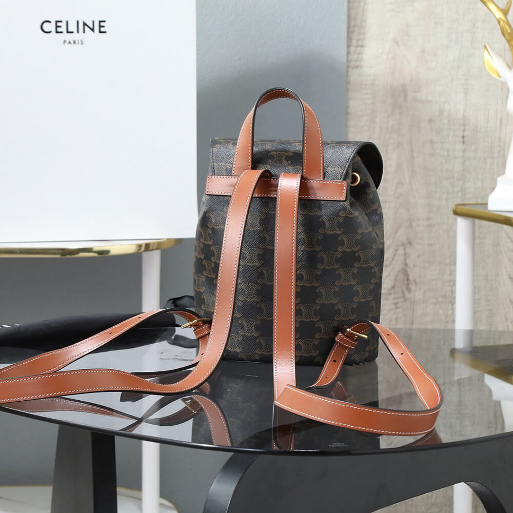 Backpack Bag Celine Bonnie in Triomphe Canvas and Calfskin1:1High-quality replica