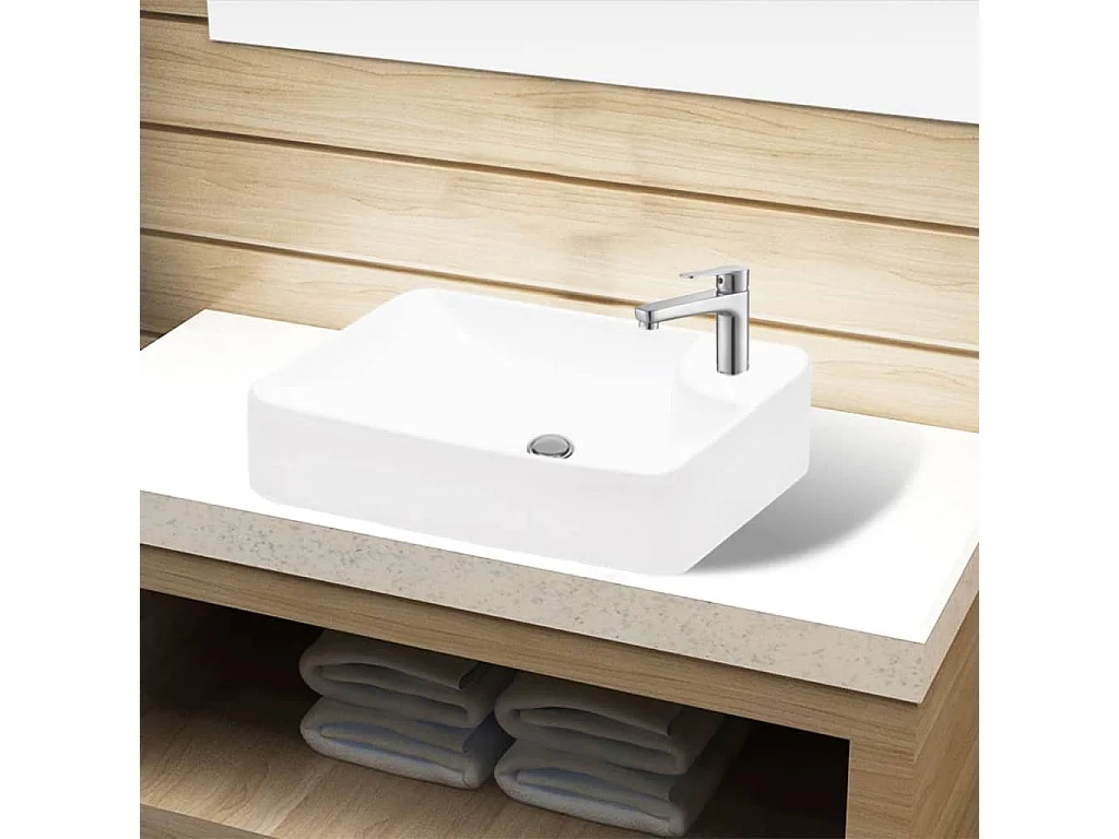 Vasque à poser Lavabo | Bac à laver à trou pour robinet céramique Blanc pour salle de bain