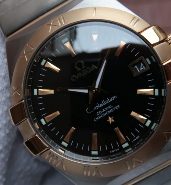 Replica Omega V6 Constellation 35mm YG Bezel Black Dial SS Bracelet A2500 - Top club