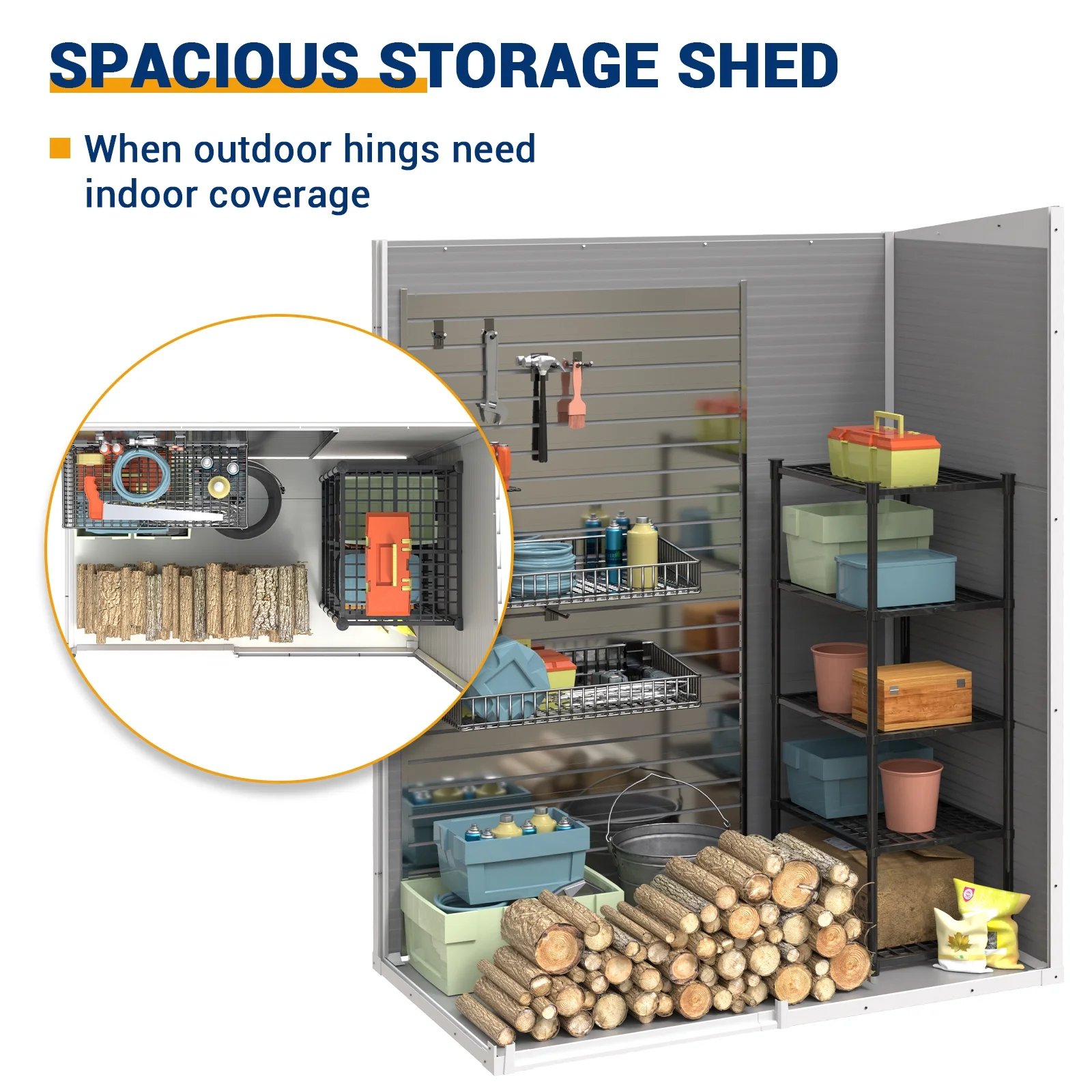 ECOPATIO Outdoor Storage Shed 5x3 FT, Resin Garden Shed for Bike, Tool, Plastic Outside Sheds & Outdoor Storage Storage Box with Lockable Door for Backyard, Patio, Lawn, Sandstone - Image 7