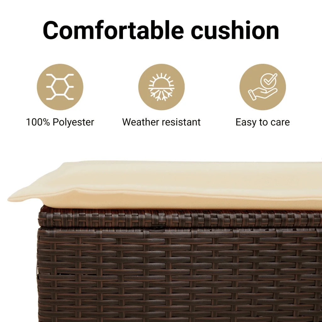 vidaXL Storage Bench with Cushion Outdoor Garden Seat Furniture Poly Rattan - Image 15