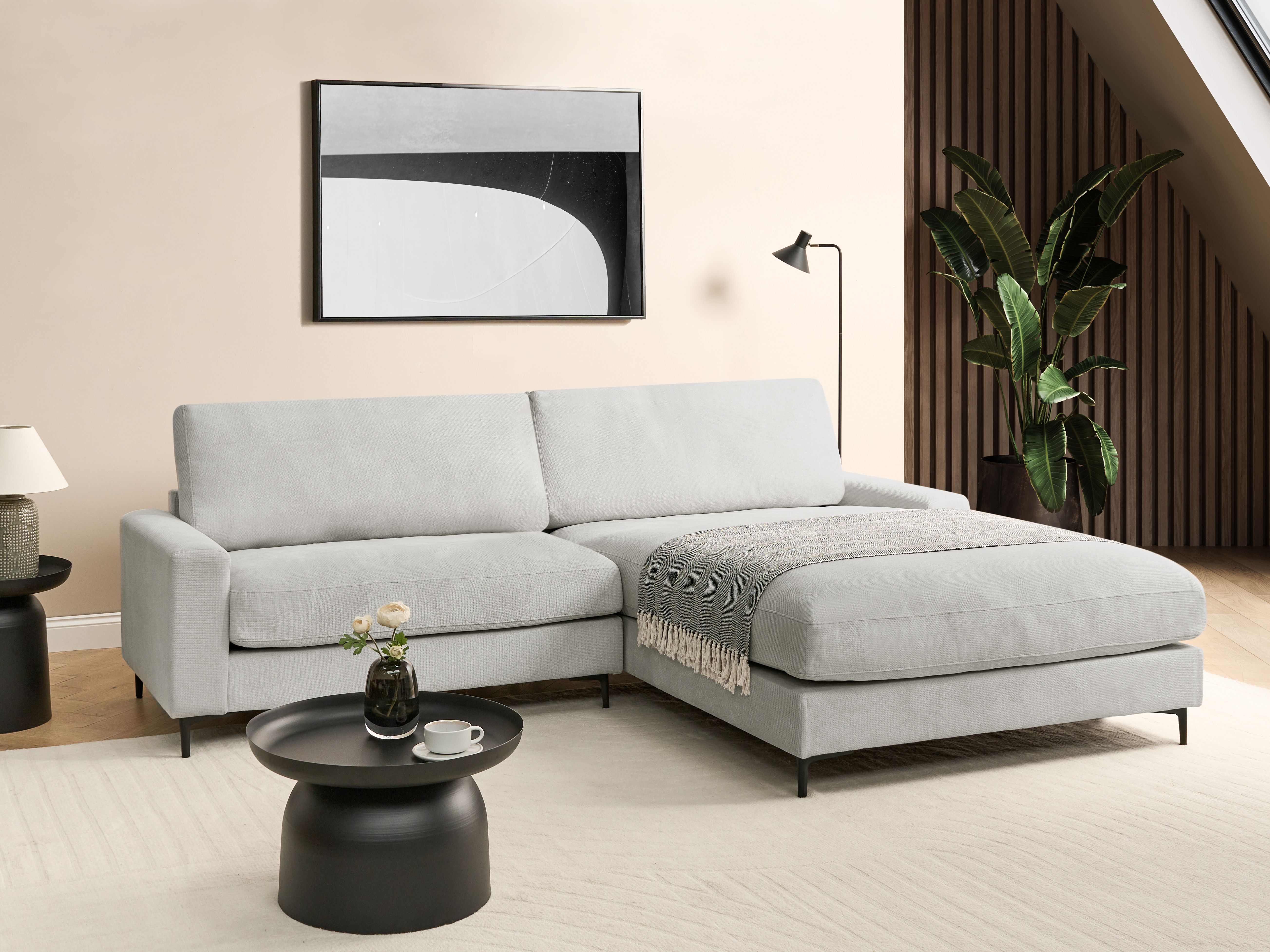 Corner Sofa 3 Seater MALOY Chenille Light Grey Left Hand