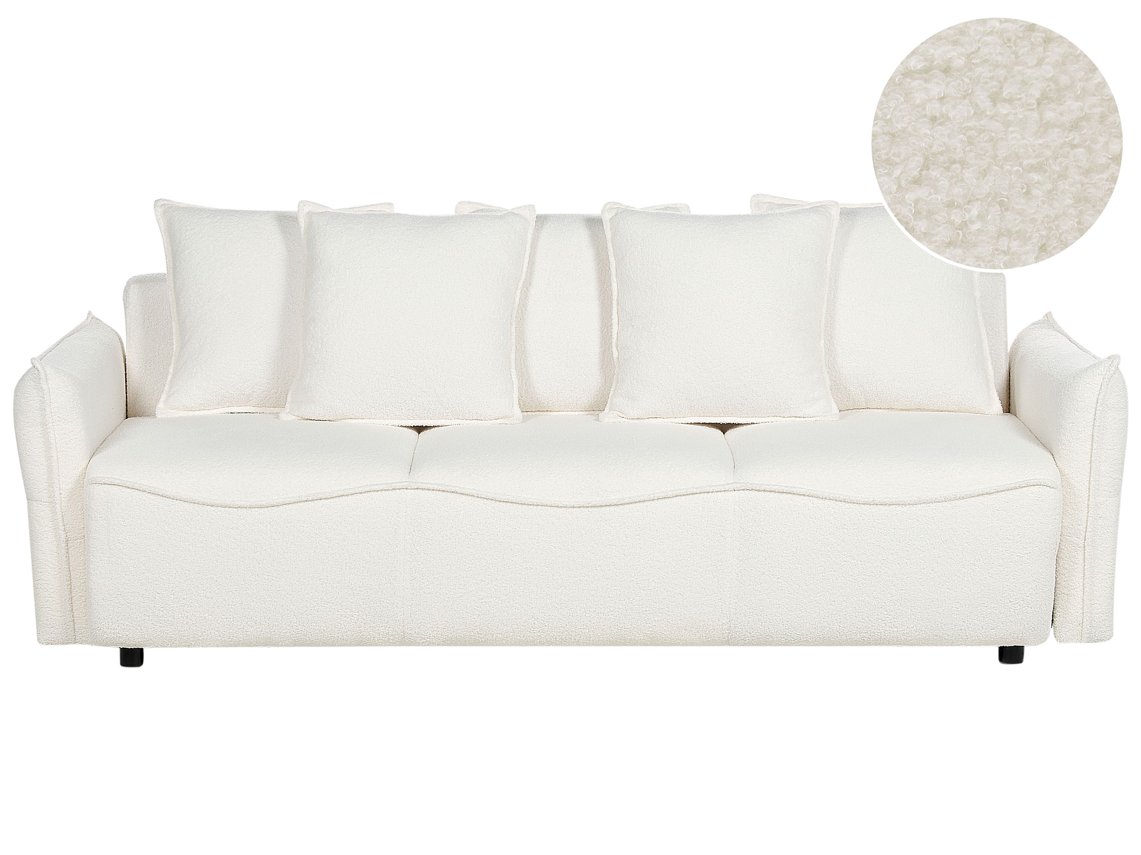 Sofa Bed 3 Seater KRAMA Boucle White with Storage