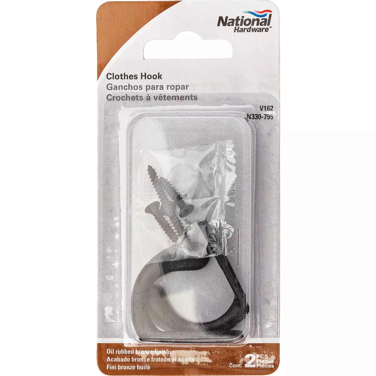 National Hardware Oil Rubbed Bronze Single Clothes Hook (2-Pack)