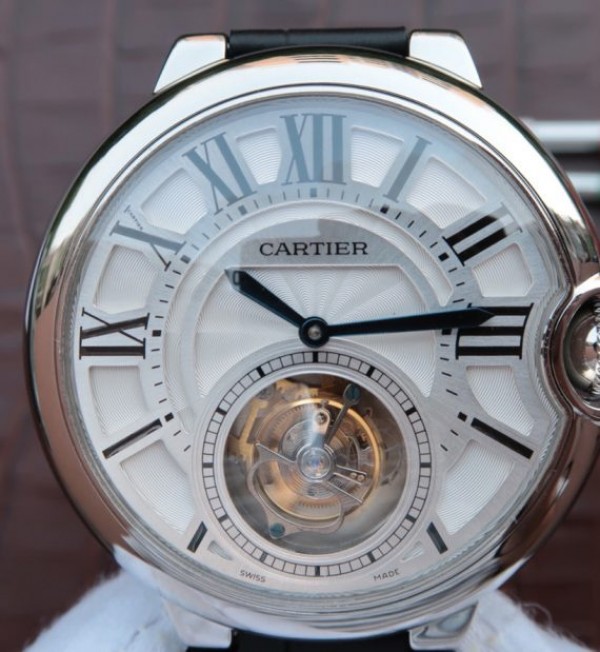 Replica Cartier Ballon Bleu Tourbillon 44mm SS Black Leather Strap - Top club