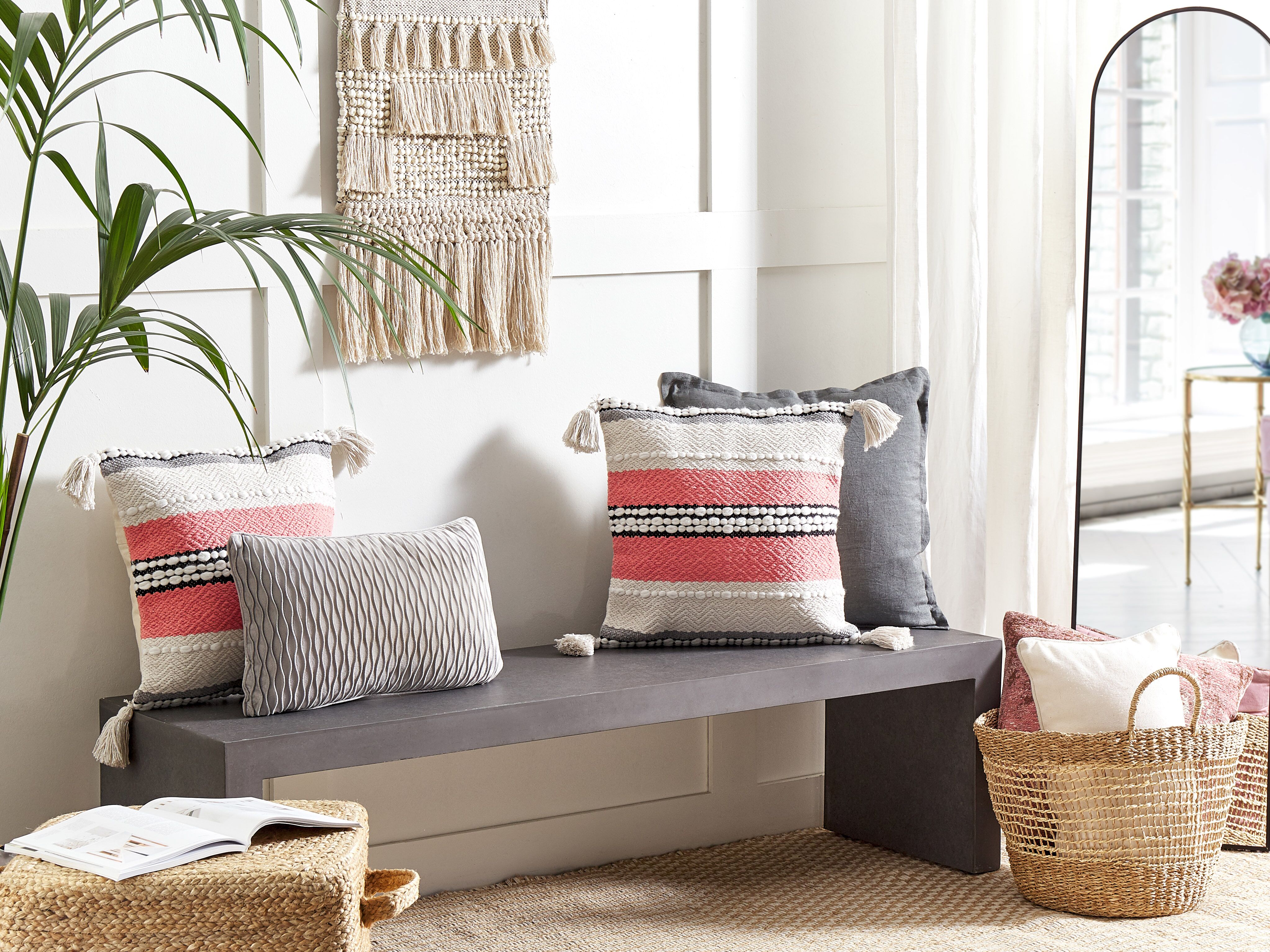 Set of 2 Decorative Cushions EUPHORBIA Cotton 45 x 45 cm Beige Striped